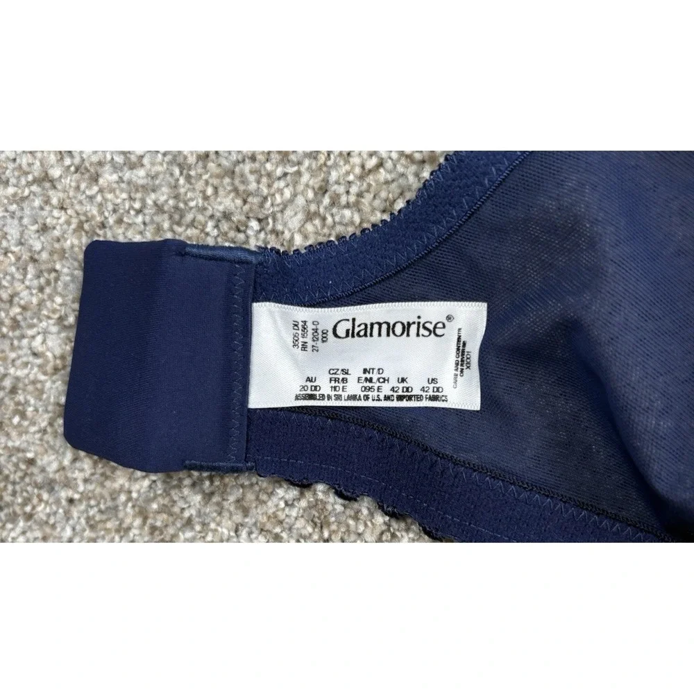 Glamorise Bra Magic lift Full‎ Figure Lace Support Navy Blue Size 42DD X1001